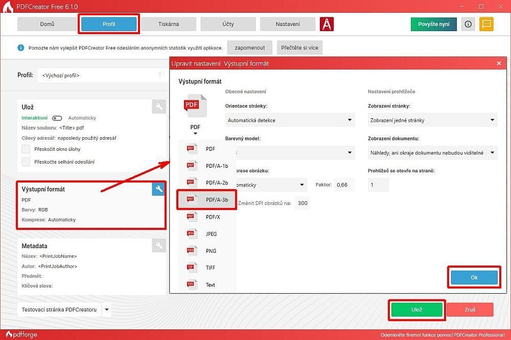 Tisk výkresu do formátu PDF/A-3b PDF verze 1.7
