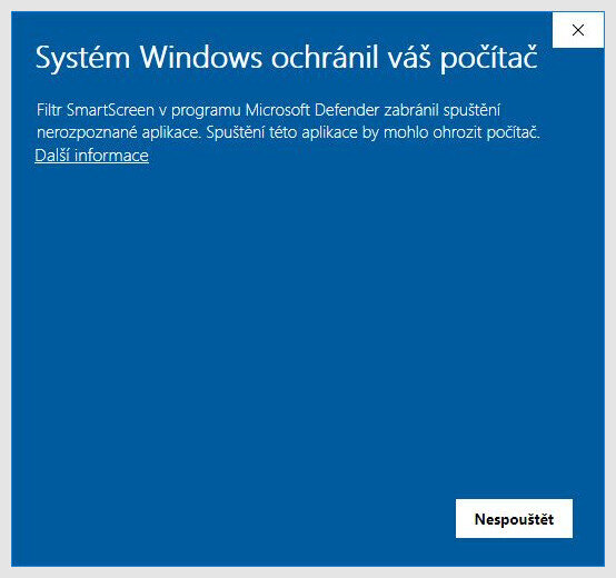 Instalace – upozornění Windows