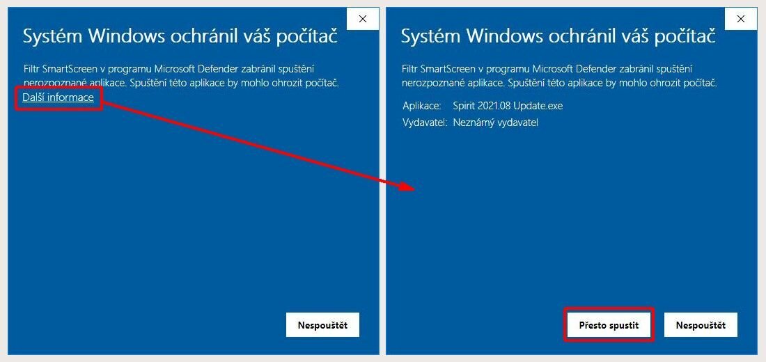 Instalace – upozornění Windows